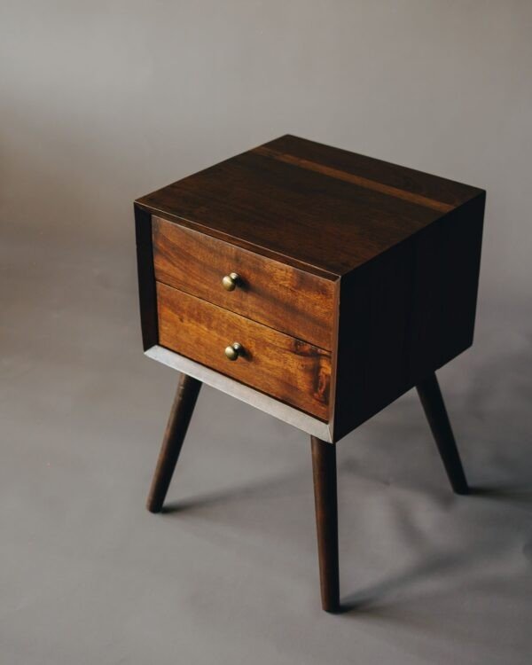 Walnut Mini 2 Drawer Light Nightstand